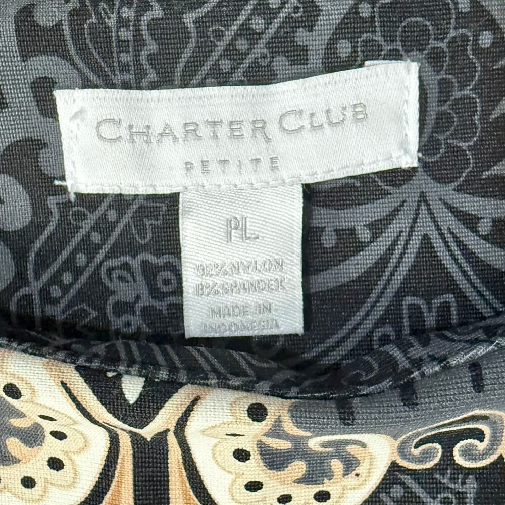 Charter Club Gray Brown Cream Filigree 3/4 Sleeve Sheath Dress Petite size L PL - Picture 3 of 9